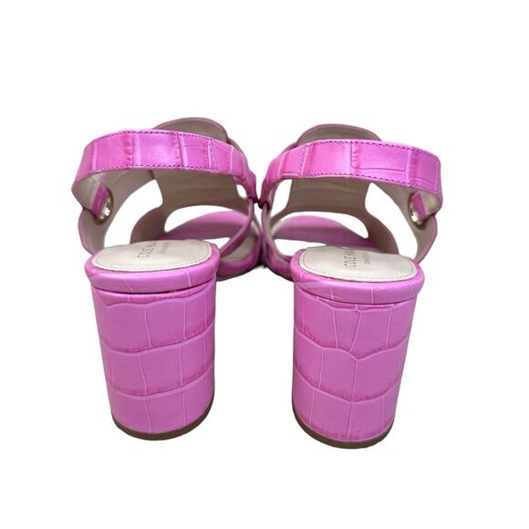 COLE HAAN Light Pink Embossed Leather Croc Block Heel Sandals Ankle Strap 8.5 - Picture 2 of 15
